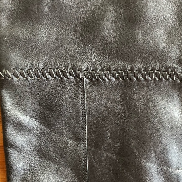 House of Harlow Black Leather Fringe Knee High Flat Footed Boots - Picture 8 of 11